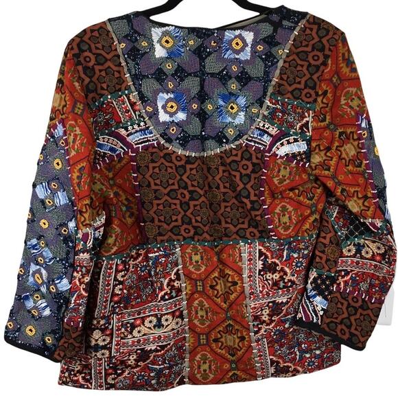 Zara Trafalulc Jacket Multi-Color Beaded Patchwork 3/4 Sleeve Cotton Women's M - Picture 2 of 14